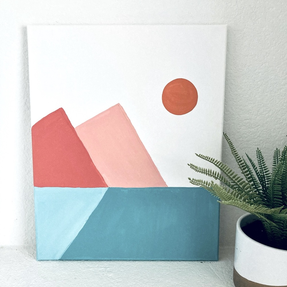 Hand Painted Canvas Wall Art - Geometric Landscape